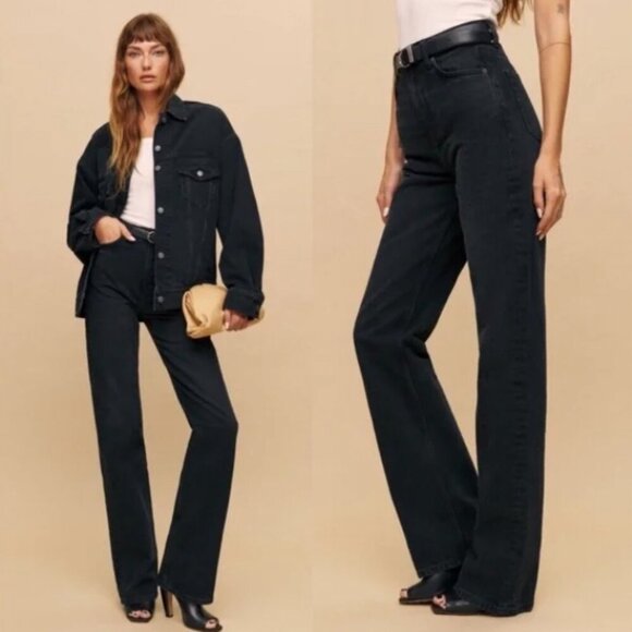 Reformation Wilder High Rise Wide Leg Jeans Black Denim Pants Size 24 Women's - Picture 1 of 13
